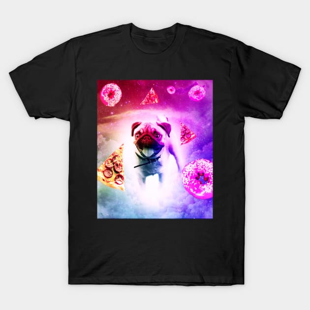 Pugs In The Clouds With Doughnut, Pizza, Rainbow T-Shirt by Random Galaxy